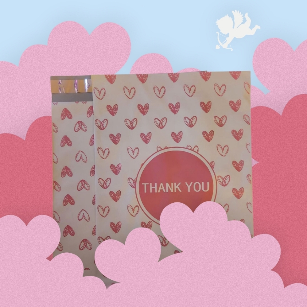 (20) Heart Patterned Thank You Gift Polymailer Bag 10x13